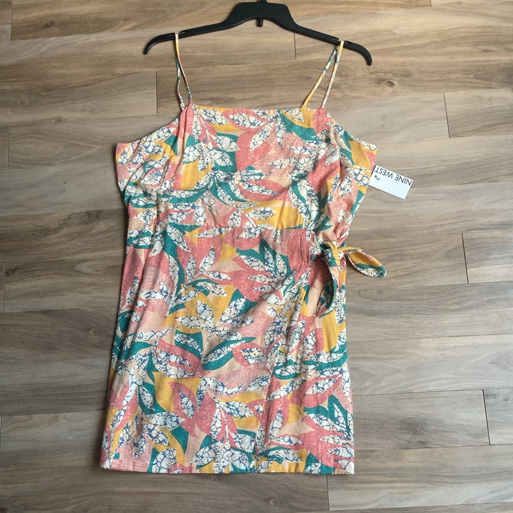 Nine West dress spaghetti strap side tie abstract print pattern XXL